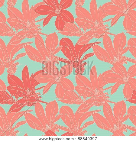 Vintage magnolia flowers seamless pattern.