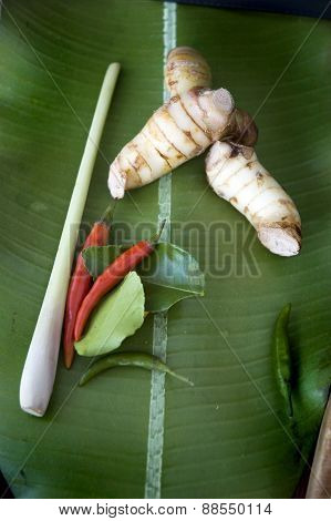 Ingredients On Banana Leaf
