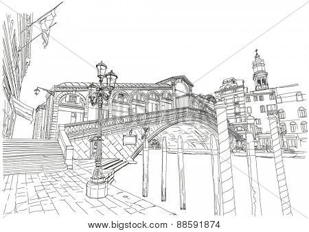 Venice - Grand Canal. View of the Rialto Bridge