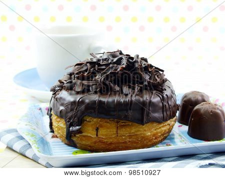 Donut-cronut With Chocolate Flavor Selective Focus Delicious Sweet Dessert