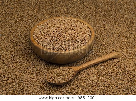 buckwheat in a wooden bowl.