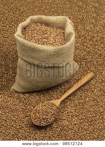linen bag with buckwheat