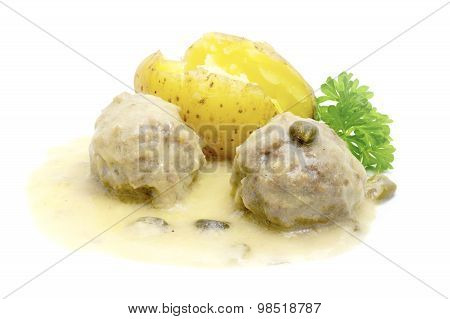 Meatballs In A White Sauce With Capers And Potatoes, Königsberg Klops