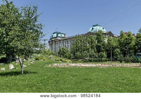 View toward main entrance of sofia university Saint Kliment Ohridski