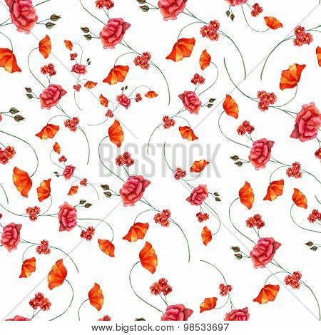 Vintage style watercolour rose seamless background pattern
