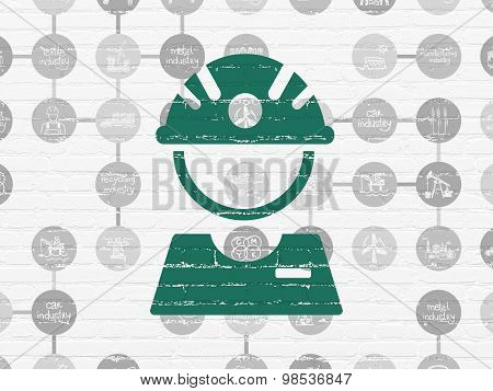 Manufacuring concept: Factory Worker on wall background