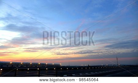 Shanghai Pudong Airport at sunrise