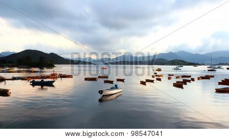 fishing boats on the lake