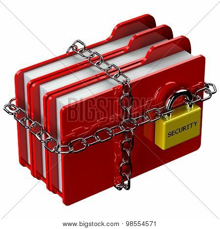 Red Folders With Chain With Padlock With Word Security