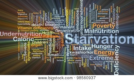 Background concept wordcloud illustration of starvation glowing light