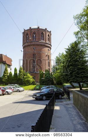 Water Tower Of Red Brick In Kolobrzeg, Poland