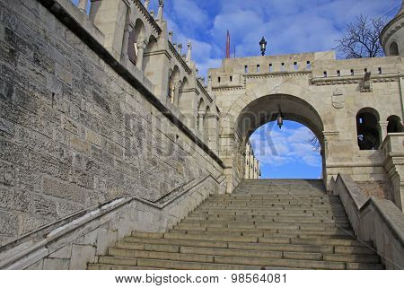 Fisherman's Bastion stairs in Budapest, Hungary