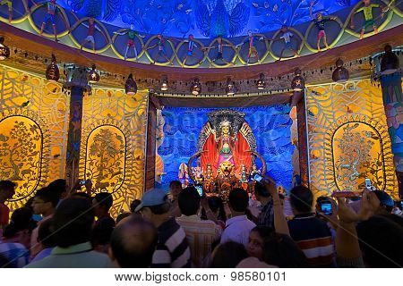 Kolkata , India - October 3, 2014 : Durga Puja Festival, Decorated Pandal