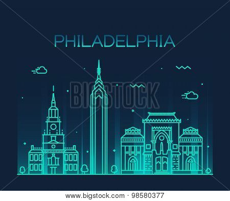 Philadelphia skyline trendy vector linear style