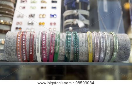 Color bracelets in a store window