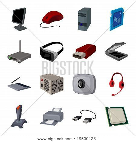 Personal computer accessories set icons in cartoon design. Big collection of personal computer accessories vector symbol stock illustration