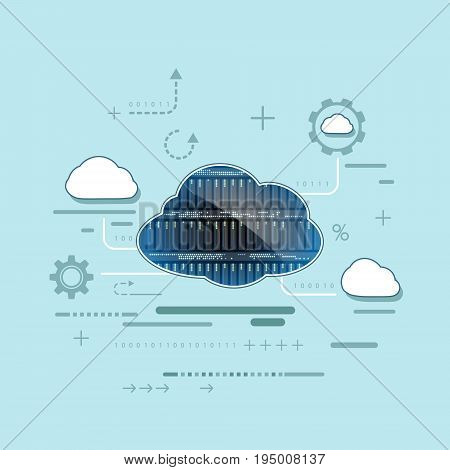 Cloud computing. Server for data storage. Technology background. Stock vector illustration in flat graphics style.