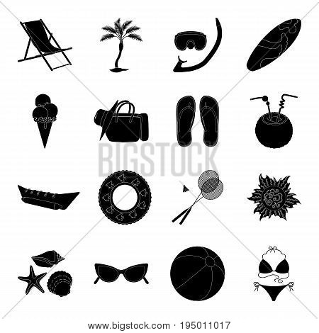 Chaise longue, ice cream, glasses items for summer holidays.Summer rest set collection icons in black style vector symbol stock illustration .