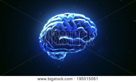 Big Strong Brain Pulsing In Blue 3D Illustration