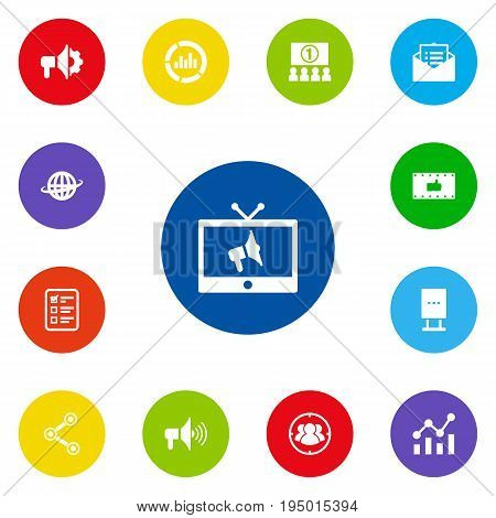 Set Of 13 Advertising Icons Set.Collection Of Statistics, Customer Summary, Ads And Other Elements.