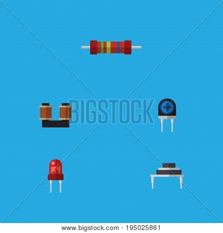 Flat Icon Technology Set Of Recipient, Transducer, Coil Copper And Other Vector Objects. Also Includes Copper, Resistor, Transducer Elements.