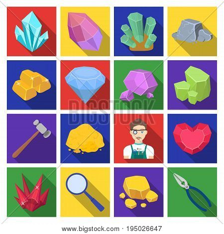 Precious minerals and jeweler set icons in flat design. Big collection of precious minerals and jeweler vector symbol stock illustration