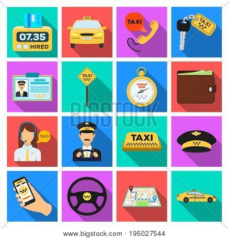 Parking, dispatcher, taxi driver are all for taxi service. Taxi set collection icons in flat style vector symbol stock illustration.