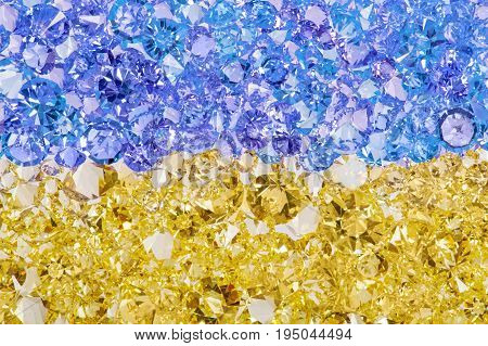 Flag of Ukraine made of gem stones. High res macro photo.
