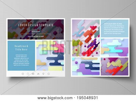 Business templates for square design brochure, magazine, flyer, booklet or annual report. Leaflet cover, abstract flat layout, easy editable vector. Bright color lines and dots, colorful minimalist backdrop with geometric shapes forming beautiful minimali