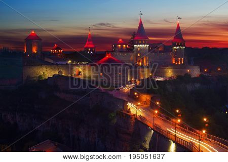 Evening view on the Castle in Kamyanets-Podilsky, Ukraine
