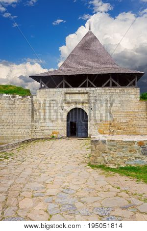 Fortified ancient entrance to the Khotyn fortress Podillya Ukraine
