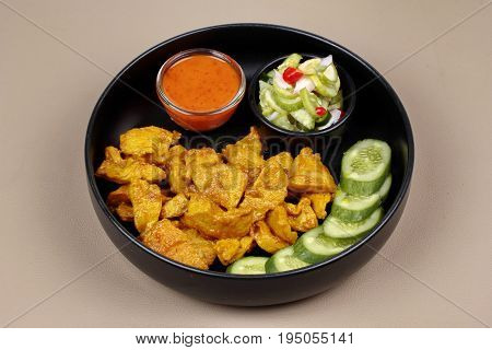 Charcoal Boiled ,pork Satay Served With Side Disk.