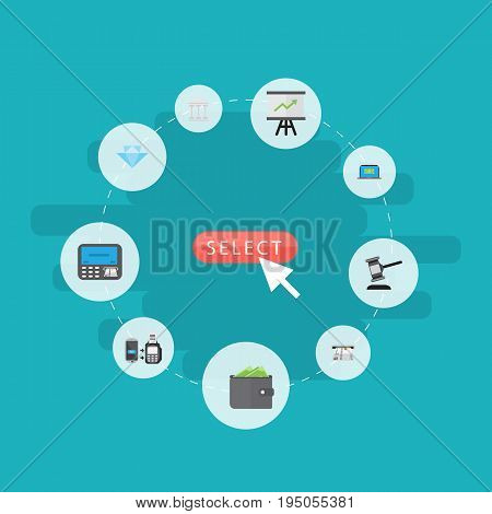 Flat Icons Atm, Jewel Gem, Computer And Other Vector Elements. Set Of Banking Flat Icons Symbols Also Includes Growing, Payment, Arrow Objects.
