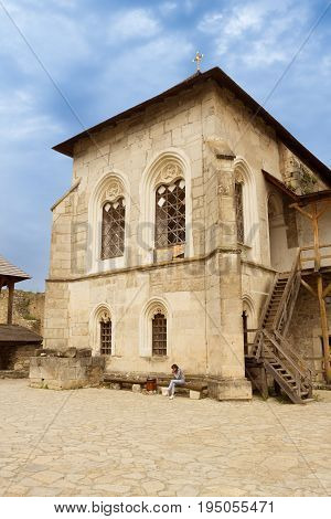 Khotyn Ukraine - 21 May 2017: Inside of the Khotyn castle in Ukraine. The ancient barracks is a subject of interest among tourists.