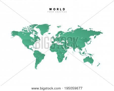 Detailed world map of green color isolated vector illustration.
