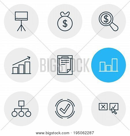 Vector Illustration Of 9 Business Icons. Editable Pack Of Recision, Columns, Bag And Other Elements.