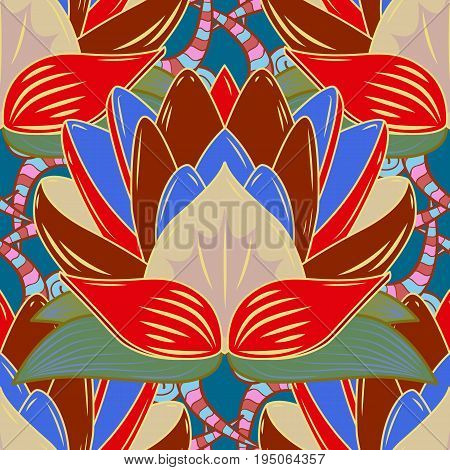 Vector illustration. Seamless pattern with floral ornament. Flowers on colorful background.