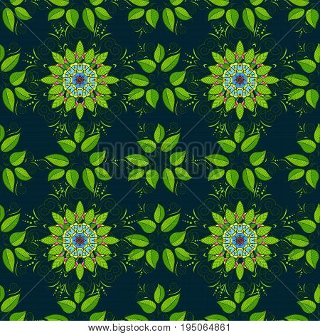 Seamless floral pattern with leaves watercolor. Vector pattern. Fancy fabric pattern.