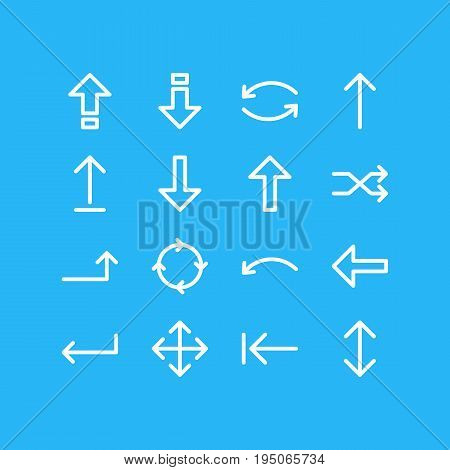 Vector Illustration Of 16 Arrows Icons. Editable Pack Of Direction, Turn, Shrift And Other Elements.