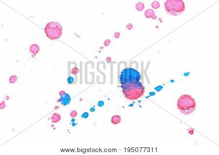 Abstract two-color red blue ink splash. Ink blots. Elements of design. The water-soluble ink on white paper Leste. Abstractionism