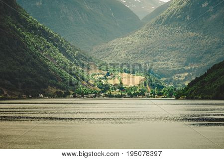 Mountains Landscape And Fjord In Norway