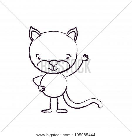 blurred silhouette caricature of cat tranquility expression and one hand up vector illustration