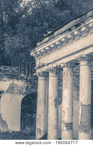 Old vintage photos. Oid Shabby Ruins column park copy space
