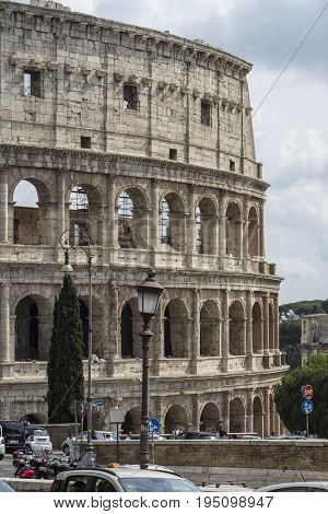 Close view of Colosseum on a sunny day. Rome Italy. June 2017