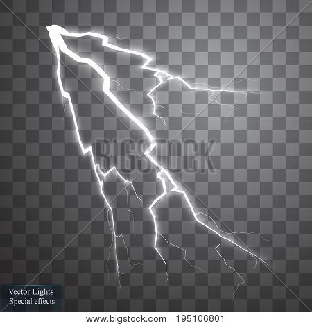 Set of lightnings. Thunder-storm and lightnings. Magic and bright lighting effects. Vector Illustration