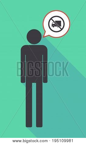 Long Shadow Male Pictogram With  A Delivery Truck  In A Not Allowed Signal