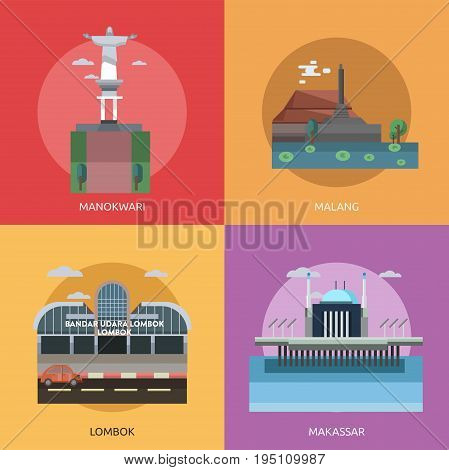 City of Indonesia Conceptual Design | Set of great flat design illustration concepts for city, indonesian, travel and much more.