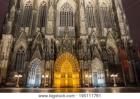 Cologne Cathedral (officially High Cathedral of Saint Peter) is a Roman Catholic cathedral in Cologne Germany. It is Germany's most visited landmark and currently the tallest twin-spired church at 157 m (515 ft) tall