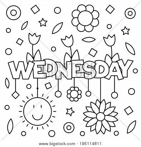 Coloring page. Vector illustration of a wek day. Wednesday.