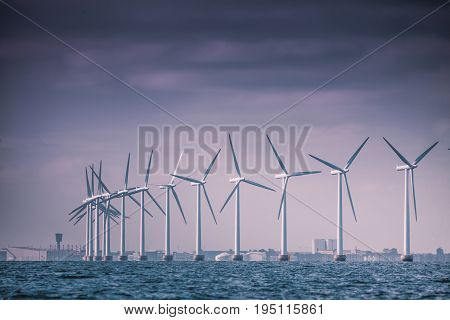 Wind Turbines Farm In Baltic Sea, Denmark